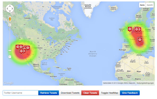 Eine Abfrage eines Twitter-Kontos und nach Geodaten (Bild: Golem.de)